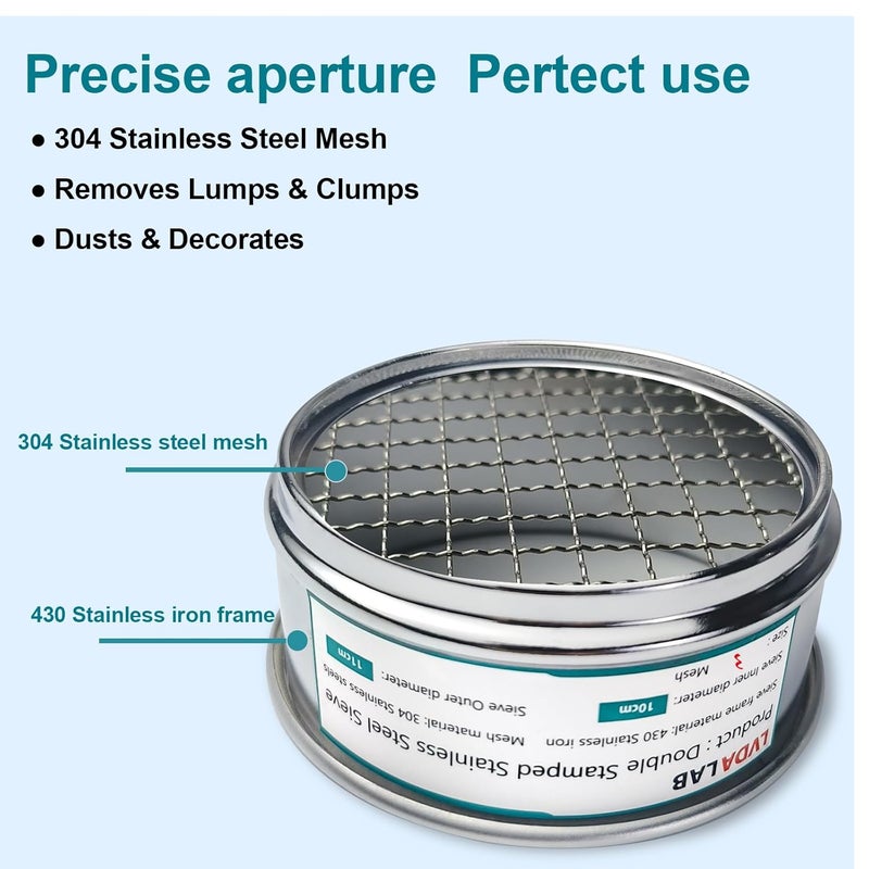 LVDALAB 304 Stainless Steel Mesh Lab Sieve, 3 Mesh(5mm) Aperture Test Sieve, 4inch(10cm) Economy Standard Analysis Sample Test Sieves for Industrial Laboratory Homes - Image 5